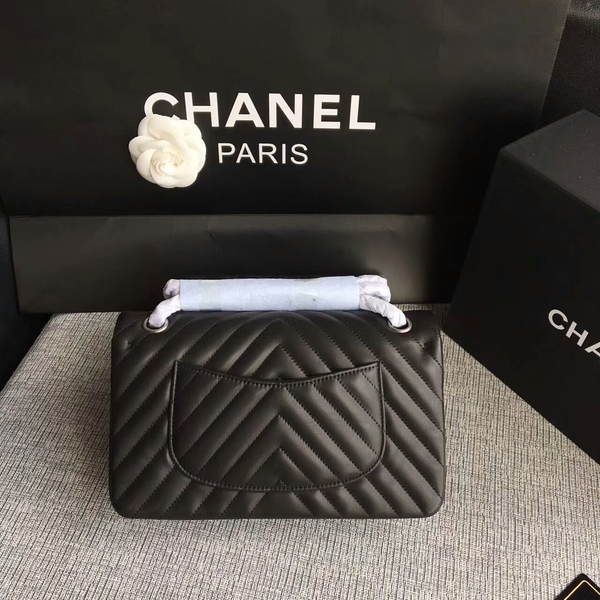 Chanel Flap Shoulder Bags Black Original Sheepskin CF1112 Silver