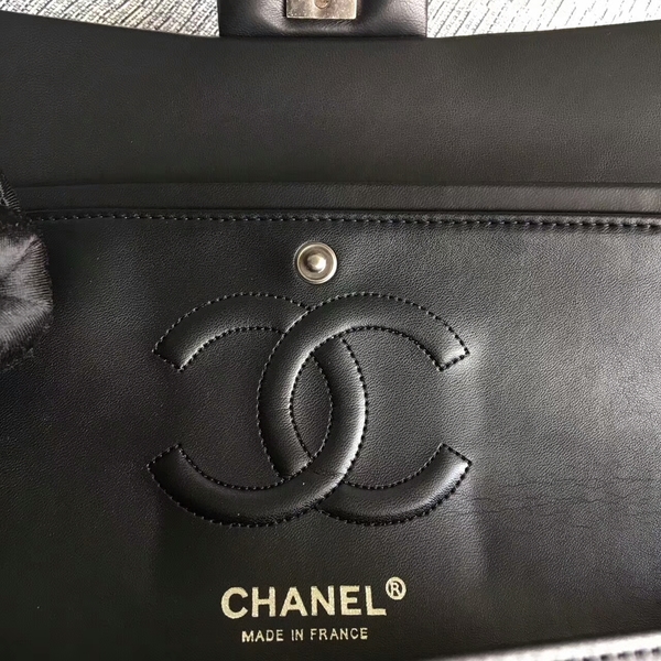 Chanel Flap Shoulder Bags Black Original Sheepskin CF1112 Silver