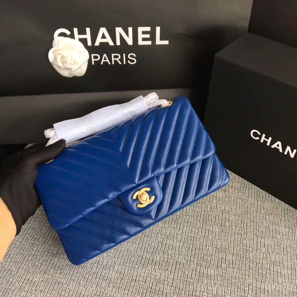 Chanel Flap Shoulder Bags Blue Original Sheepskin CF1112 Gold