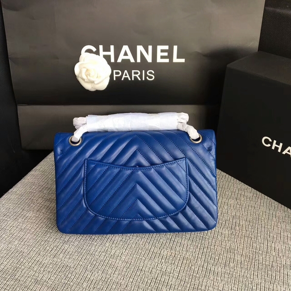 Chanel Flap Shoulder Bags Blue Original Sheepskin CF1112 Silver