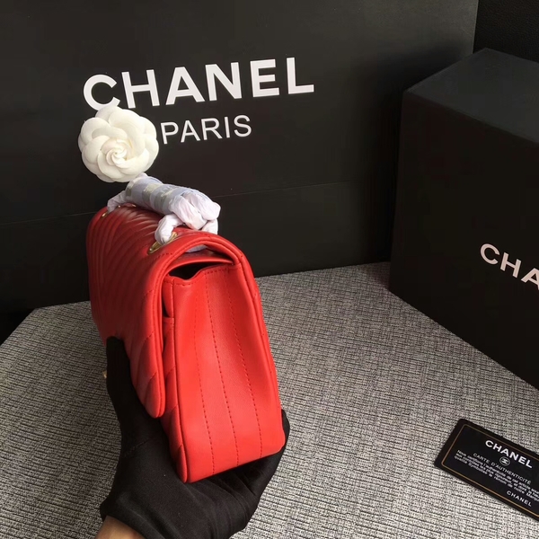 Chanel Flap Shoulder Bags Red Original Sheepskin CF1112 Gold