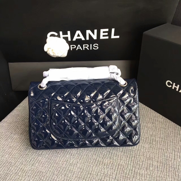 Chanel Flap Shoulder Bags Dark Blue Original Patent Leather CF1112 Silver