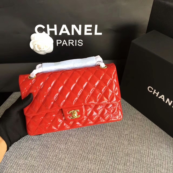 Chanel Flap Shoulder Bags Red Original Patent Leather CF1112 Gold