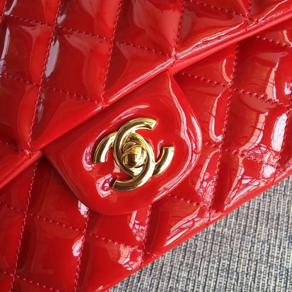 Chanel Flap Shoulder Bags Red Original Patent Leather CF1112 Gold