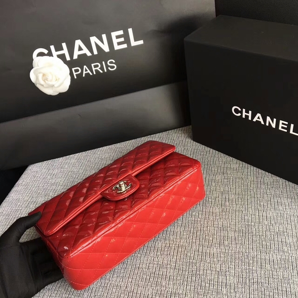 Chanel Flap Shoulder Bags Red Original Patent Leather CF1112 Silver