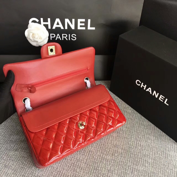 Chanel Flap Shoulder Bags Red Original Patent Leather CF1112 Silver