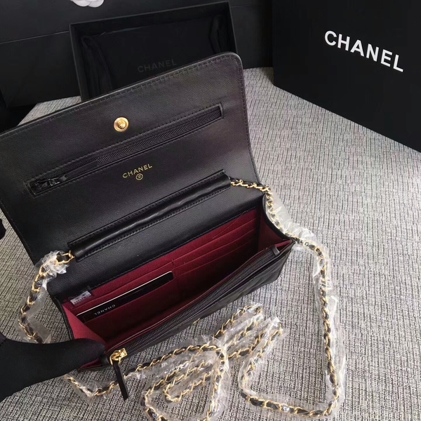 Chanel WOC Flap Bag Black Original Sheepskin Leather 33814 Glod