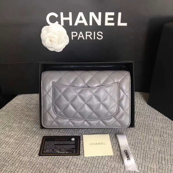 Chanel WOC Flap Bag Grey Original Sheepskin Leather 33814 Glod