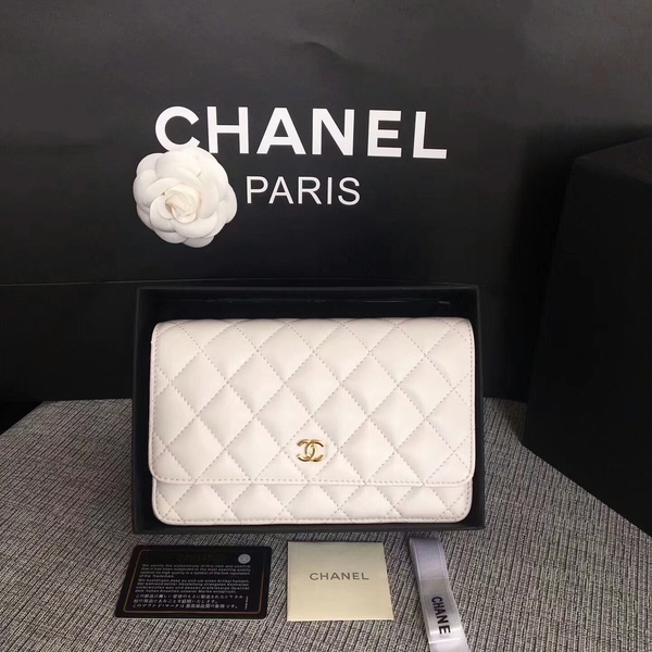 Chanel WOC Flap Bag White Original Sheepskin Leather 33814 Glod