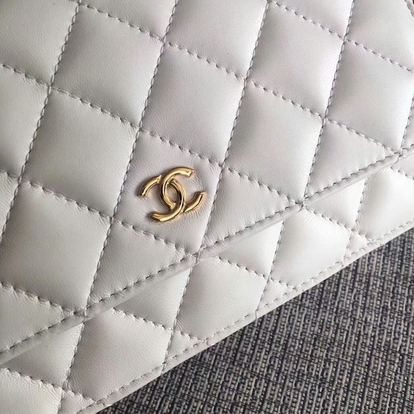 Chanel WOC Flap Bag White Original Sheepskin Leather 33814 Glod