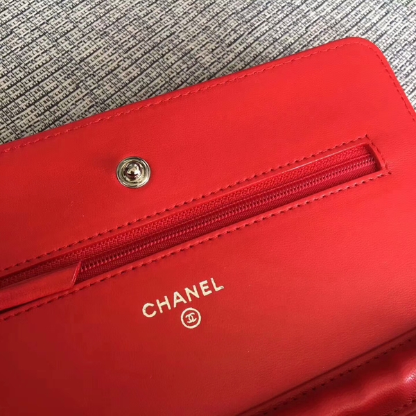 Chanel WOC Flap Bag Red Original Sheepskin Leather 33814 Silver