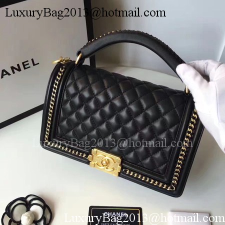 Boy Chanel Top Handle Flap Bag Original Sheepskin Leather A94804 Black