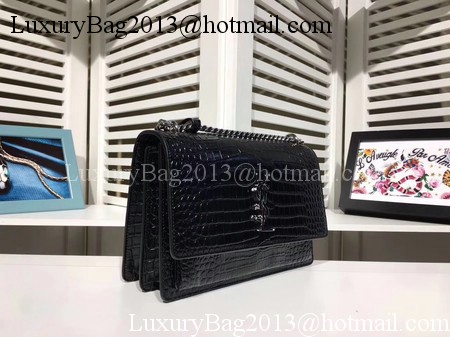 Yves Saint Laurent Croco Leather Cross-body Shoulder Bag Y00931 Black