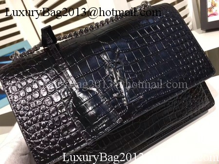 Yves Saint Laurent Croco Leather Cross-body Shoulder Bag Y00931 Black