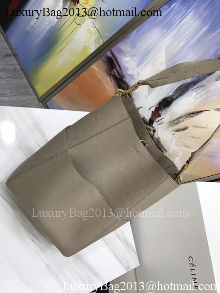 CELINE Sangle Seau Bag in Litchi Leather C3371 Apricot