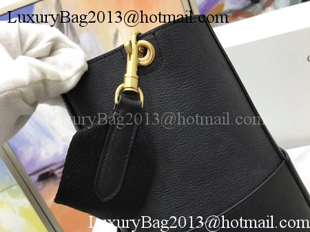 CELINE Sangle Seau Bag in Litchi Leather C3371 Black