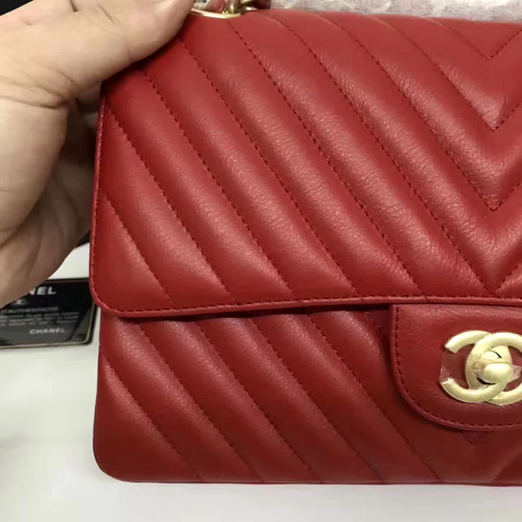 Chanel Flap Shoulder Bags Red Sheepskin Leather A1112 Glod