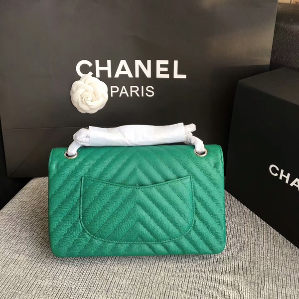 Chanel Flap Shoulder Bags Green Original Calfskin Leather CF1112 Silver