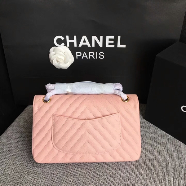 Chanel Flap Shoulder Bags Pink Original Calfskin Leather CF1112 Gold