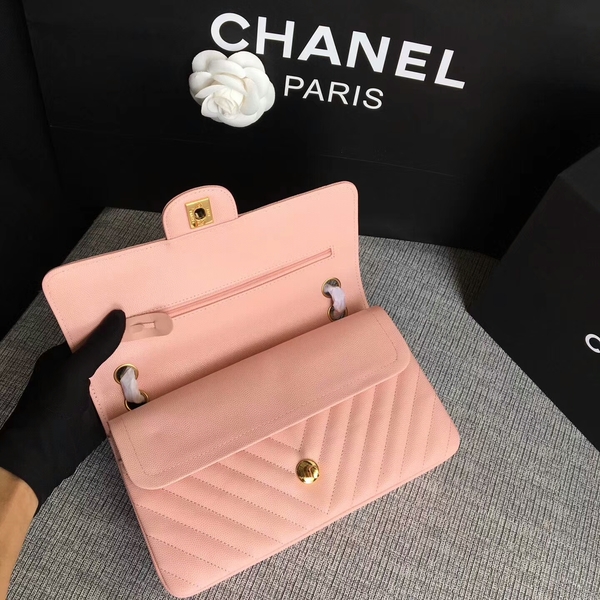 Chanel Flap Shoulder Bags Pink Original Calfskin Leather CF1112 Gold