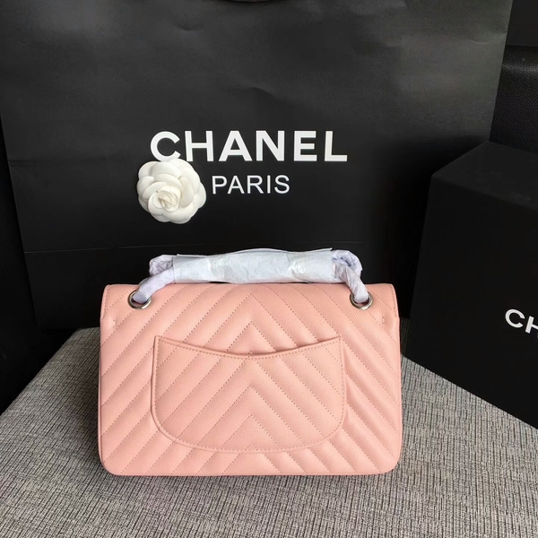 Chanel Flap Shoulder Bags Pink Original Calfskin Leather CF1112 Silver