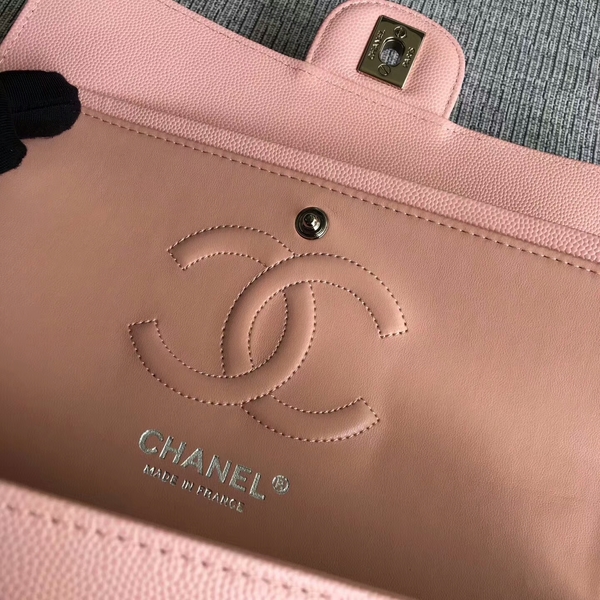 Chanel Flap Shoulder Bags Pink Original Calfskin Leather CF1112 Silver