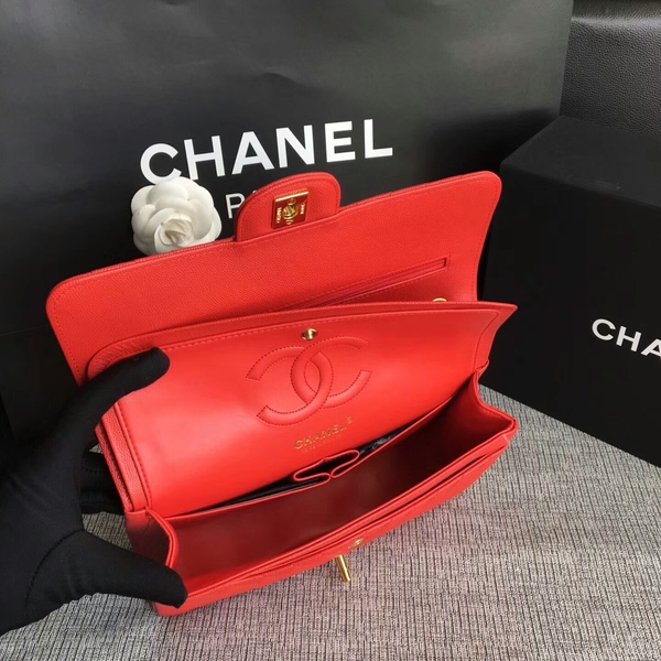 Chanel Flap Shoulder Bags Red Original Calfskin Leather CF1112 Gold