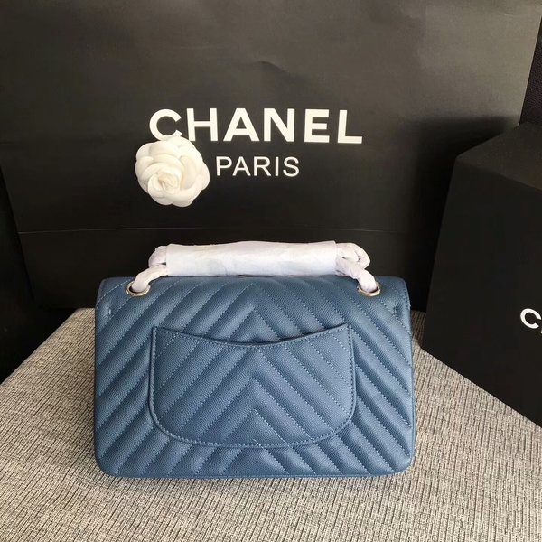 Chanel Flap Shoulder Bags Blue Original Calfskin Leather CF1112 Silver