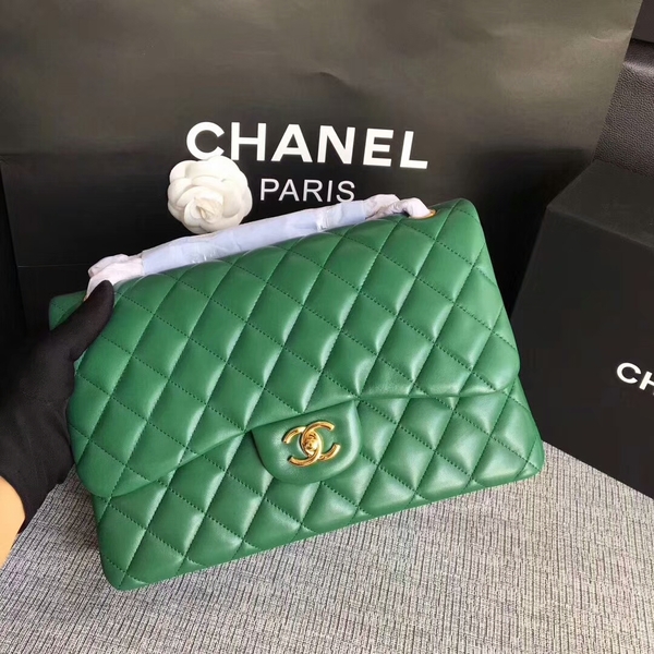 Chanel Flap Shoulder Bags Green Original Lambskin Leather CF1113 Glod