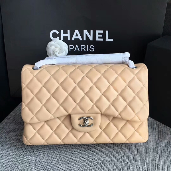 Chanel Flap Shoulder Bags Camel Original Lambskin Leather CF1113 Silver