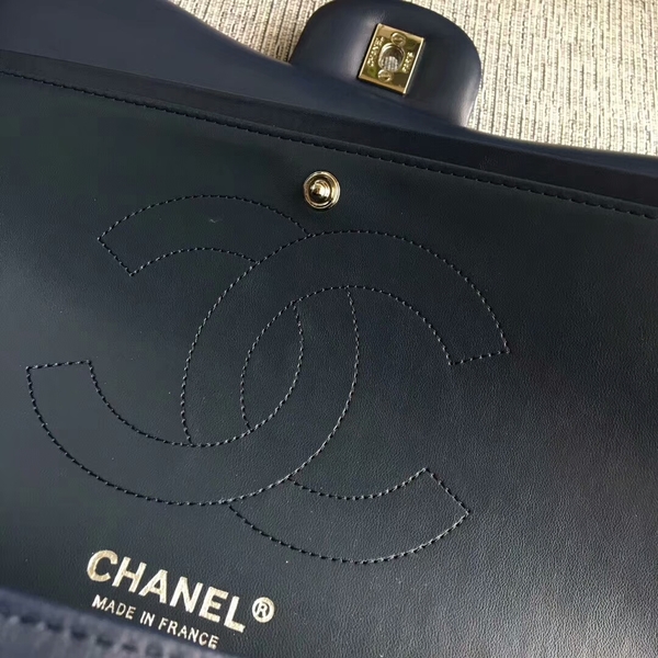 Chanel Flap Shoulder Bags Dark Blue Original Lambskin Leather CF1113 Silver