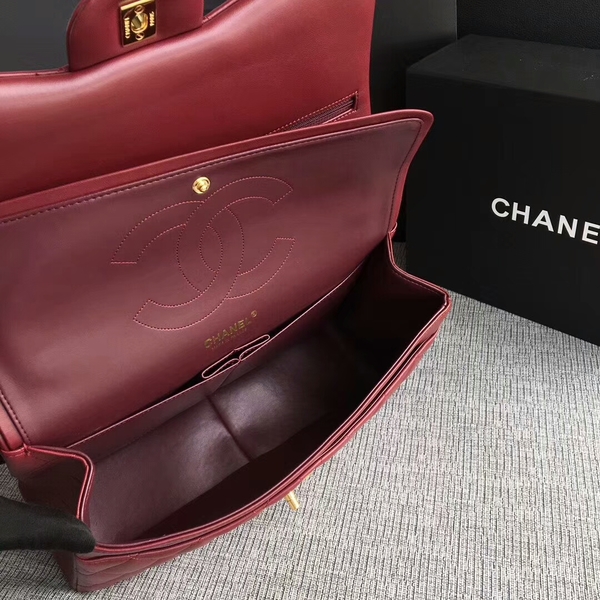 Chanel Flap Shoulder Bags Dark Red Original Lambskin Leather CF1113 Glod
