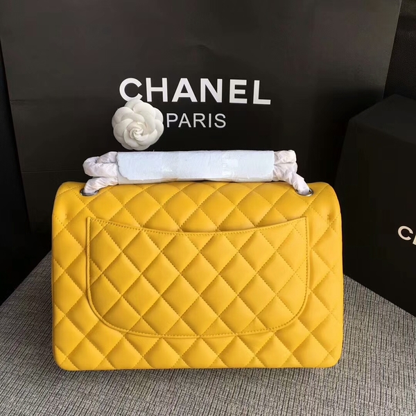 Chanel Flap Shoulder Bags Yellow Original Lambskin Leather CF1113 Silver