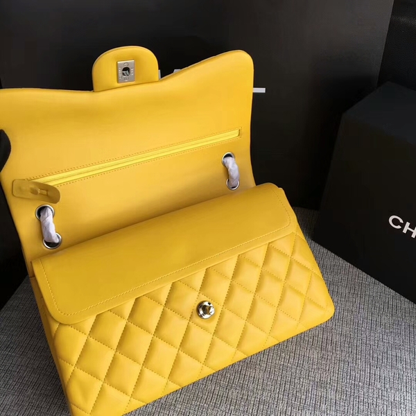 Chanel Flap Shoulder Bags Yellow Original Lambskin Leather CF1113 Silver