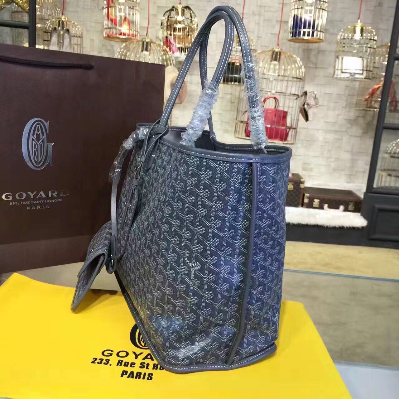 Goyard Y Doodling Calfskin Leather Tote Bag 7901 Dark Blue