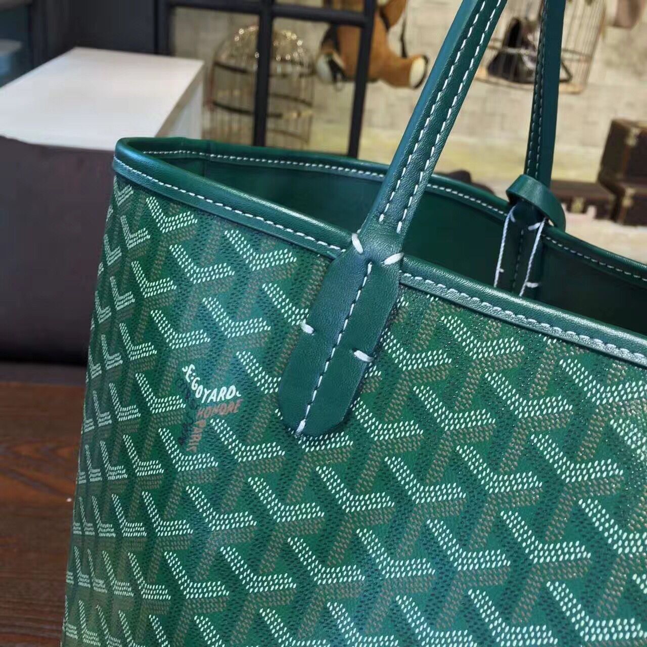 Goyard Y Doodling Calfskin Leather Tote Bag 7901 Green