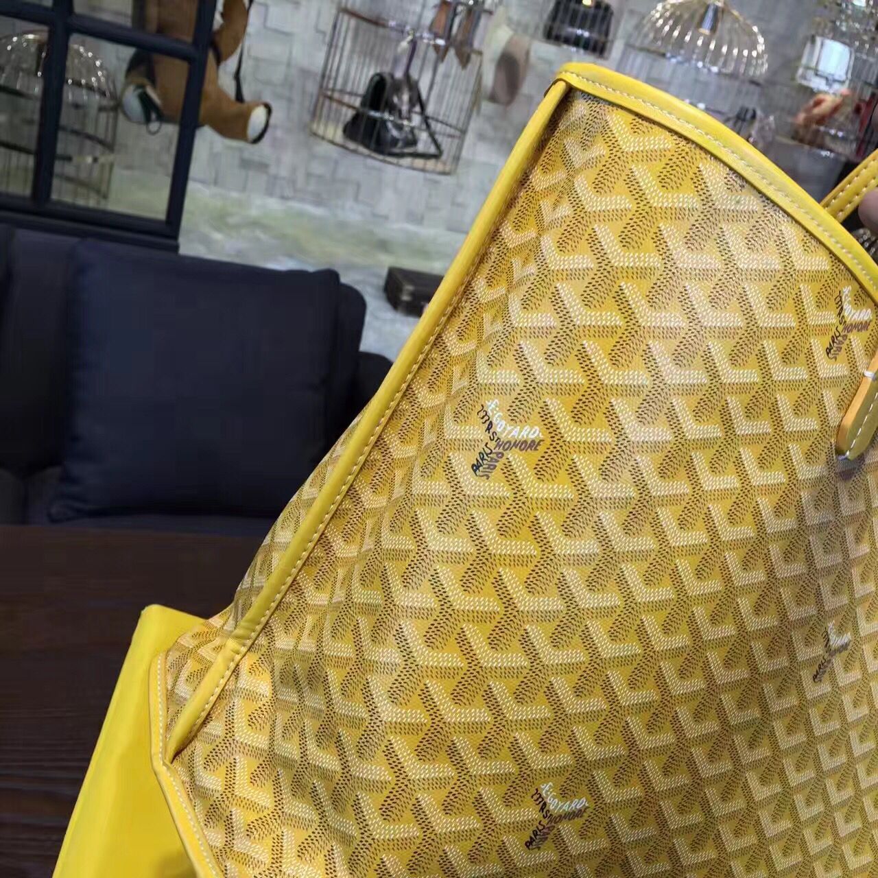 Goyard Y Doodling Calfskin Leather Tote Bag 7901 Yellow