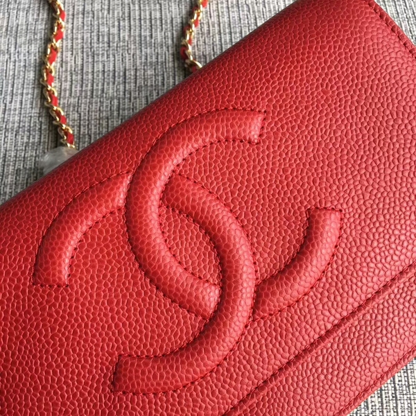 Chanel WOC Original Calfskin Leather Red Shoulder Bag 33814 Glod