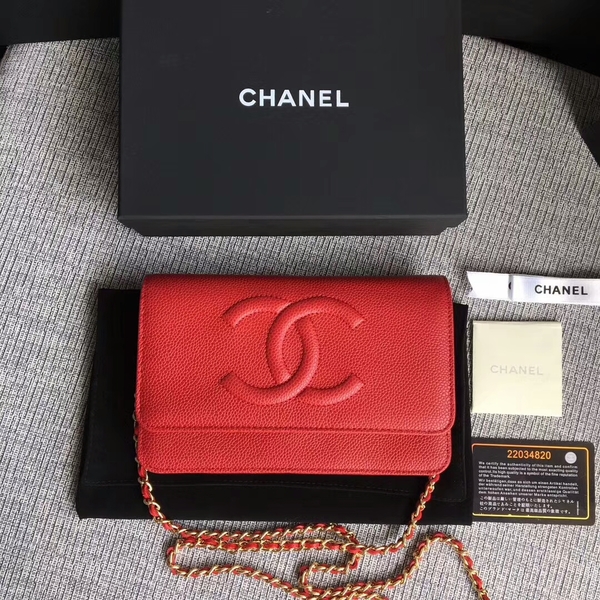 Chanel WOC Original Calfskin Leather Red Shoulder Bag 33814 Glod