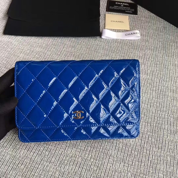 Chanel WOC Flap Bag Patent Leather A33814C Blue