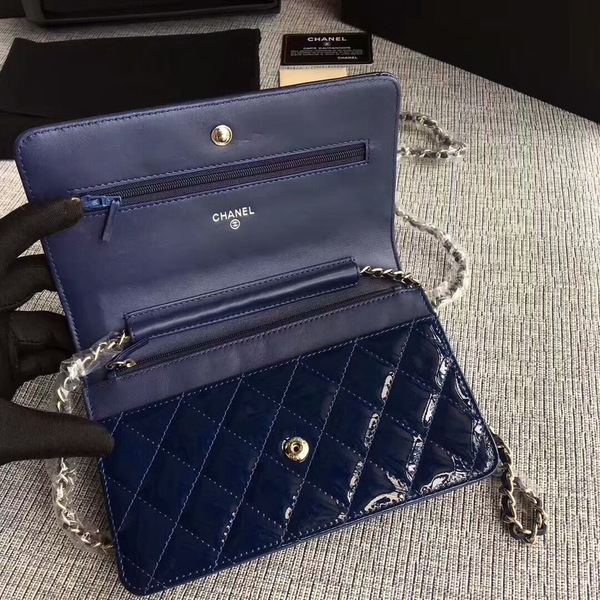 Chanel WOC Flap Bag Patent Leather A33814C Dark Blue