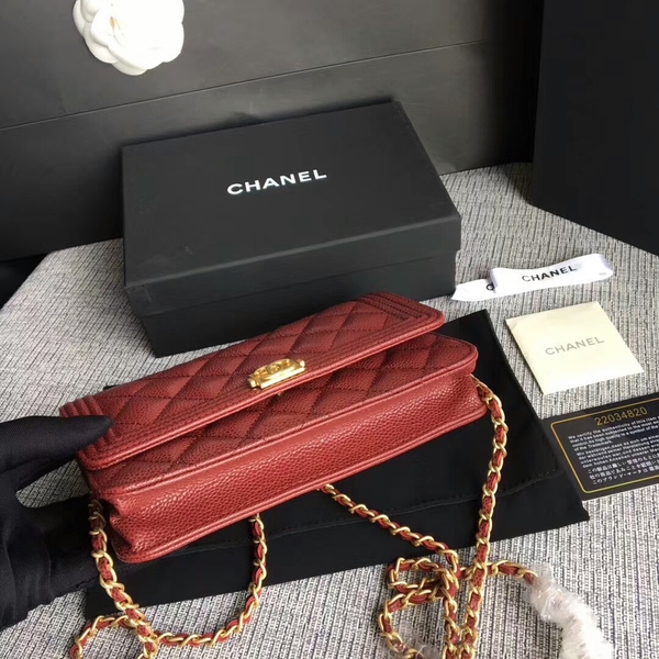 Boy Chanel WOC Flap Bag Original Calfskin Leather CHA6040 Dark Red