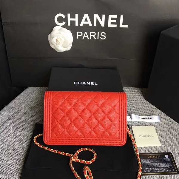 Boy Chanel WOC Flap Bag Original Calfskin Leather CHA6040 Red