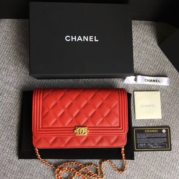 Boy Chanel WOC Flap Bag Original Calfskin Leather CHA6040 Red