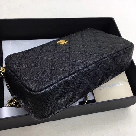 Chanel Shoulder Bag Black Cannage Pattern Leather CHA6845 Gold