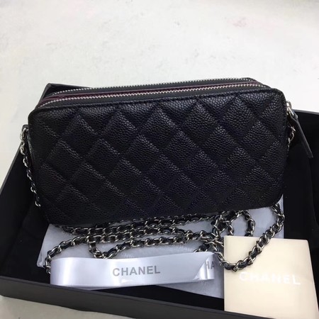 Chanel Shoulder Bag Black Cannage Pattern Leather CHA6845 Silver