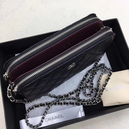 Chanel Shoulder Bag Black Cannage Pattern Leather CHA6845 Silver