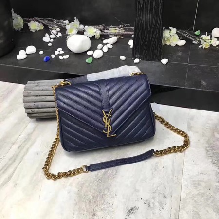 YSL Classic Monogramme Blue Leather Flap Bag Y392737 Gold