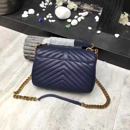 YSL Classic Monogramme Blue Leather Flap Bag Y392737 Gold