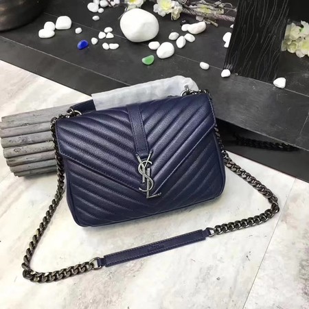 YSL Classic Monogramme Blue Leather Flap Bag Y392737 Silver